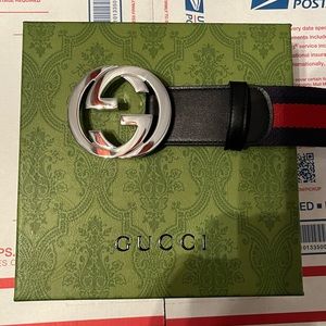 Men’s Gucci Web Belt Blue and Black Sz.85